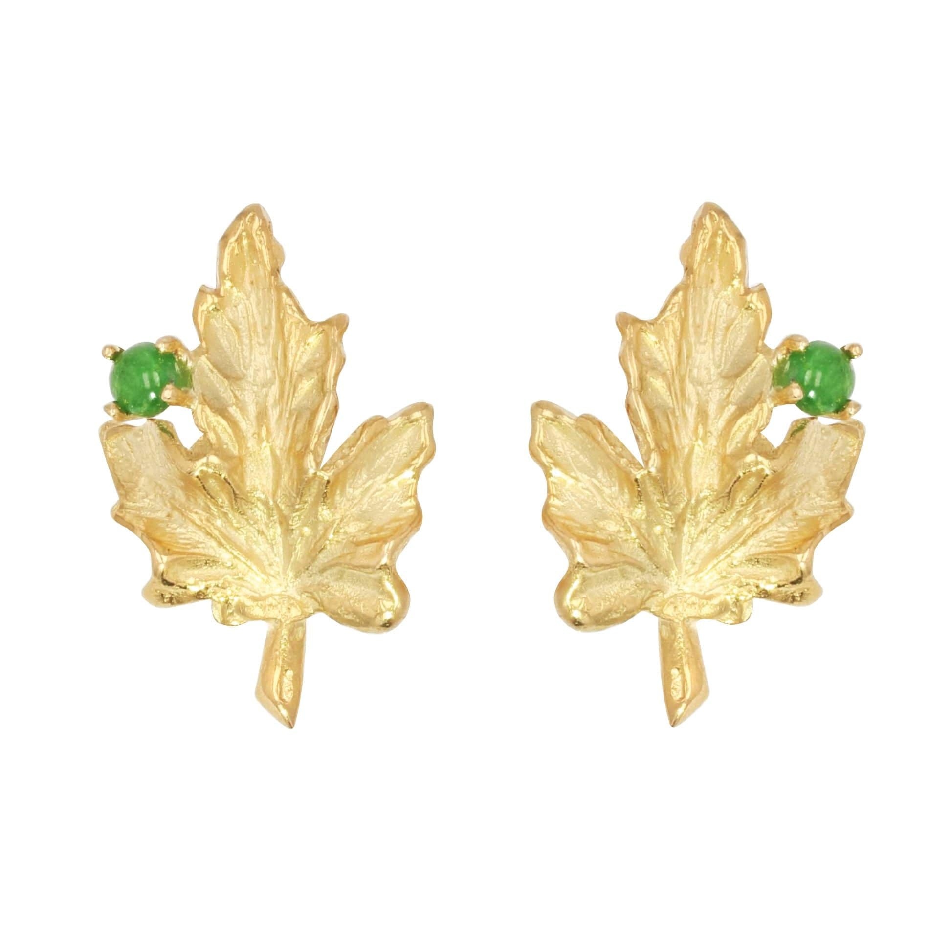 Vine leaf and emerald earrings - . Görsel