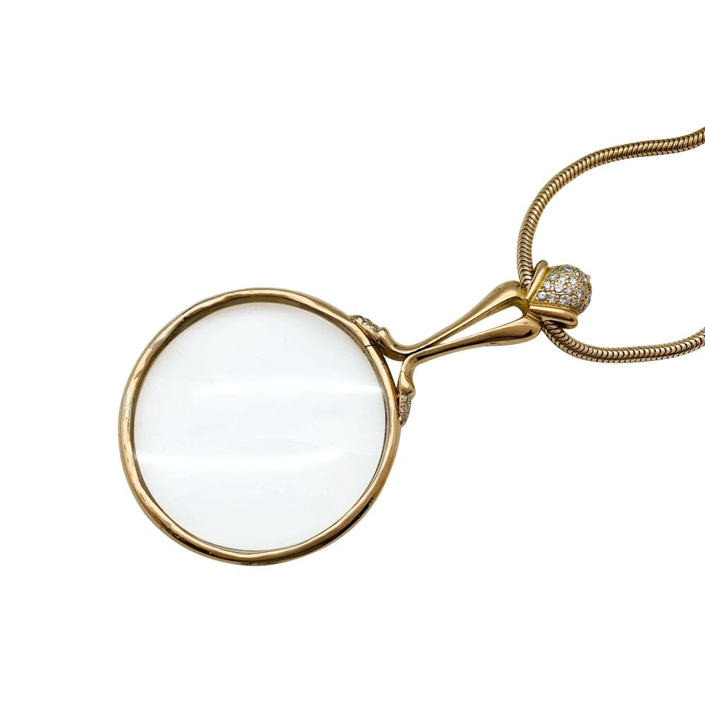 Yellow gold chain and magnifying glass, diamonds. - . Görsel