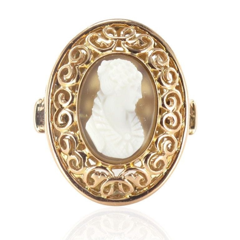 Old ring in rose gold and cameo - . Görsel