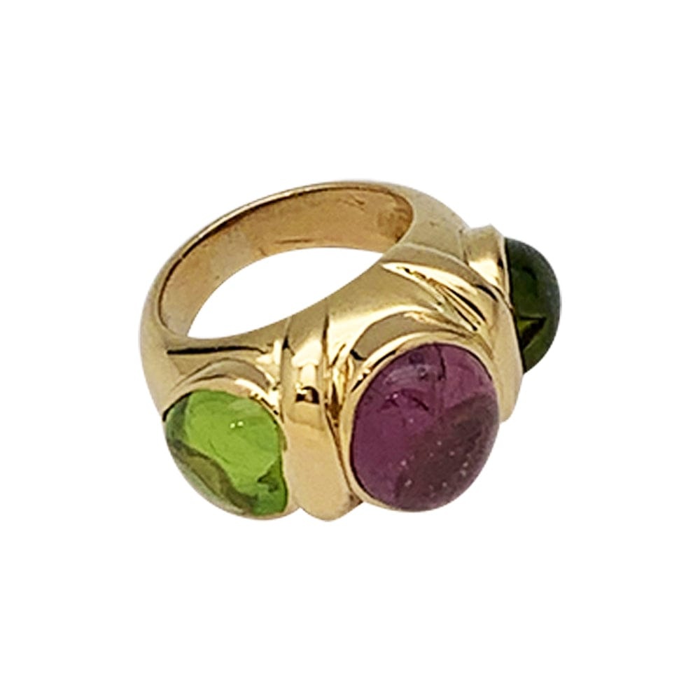 Tourmaline and peridots yellow gold ring. - . Görsel