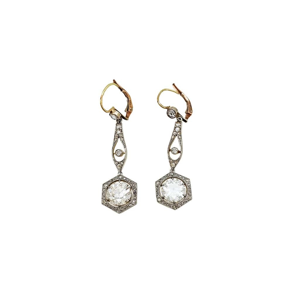 Dangling earrings 1900 platinum, gold and diamonds. - . Görsel