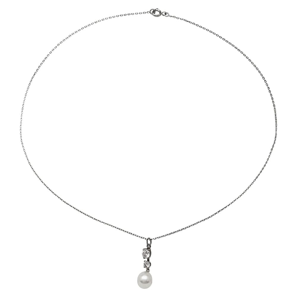 White gold diamond and pearl necklace. - . Görsel