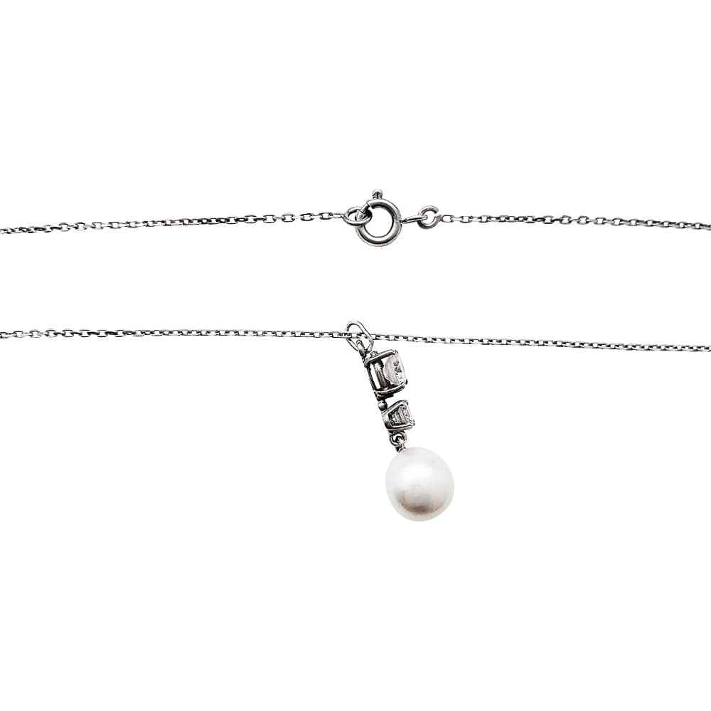 White gold diamond and pearl necklace. - . Görsel