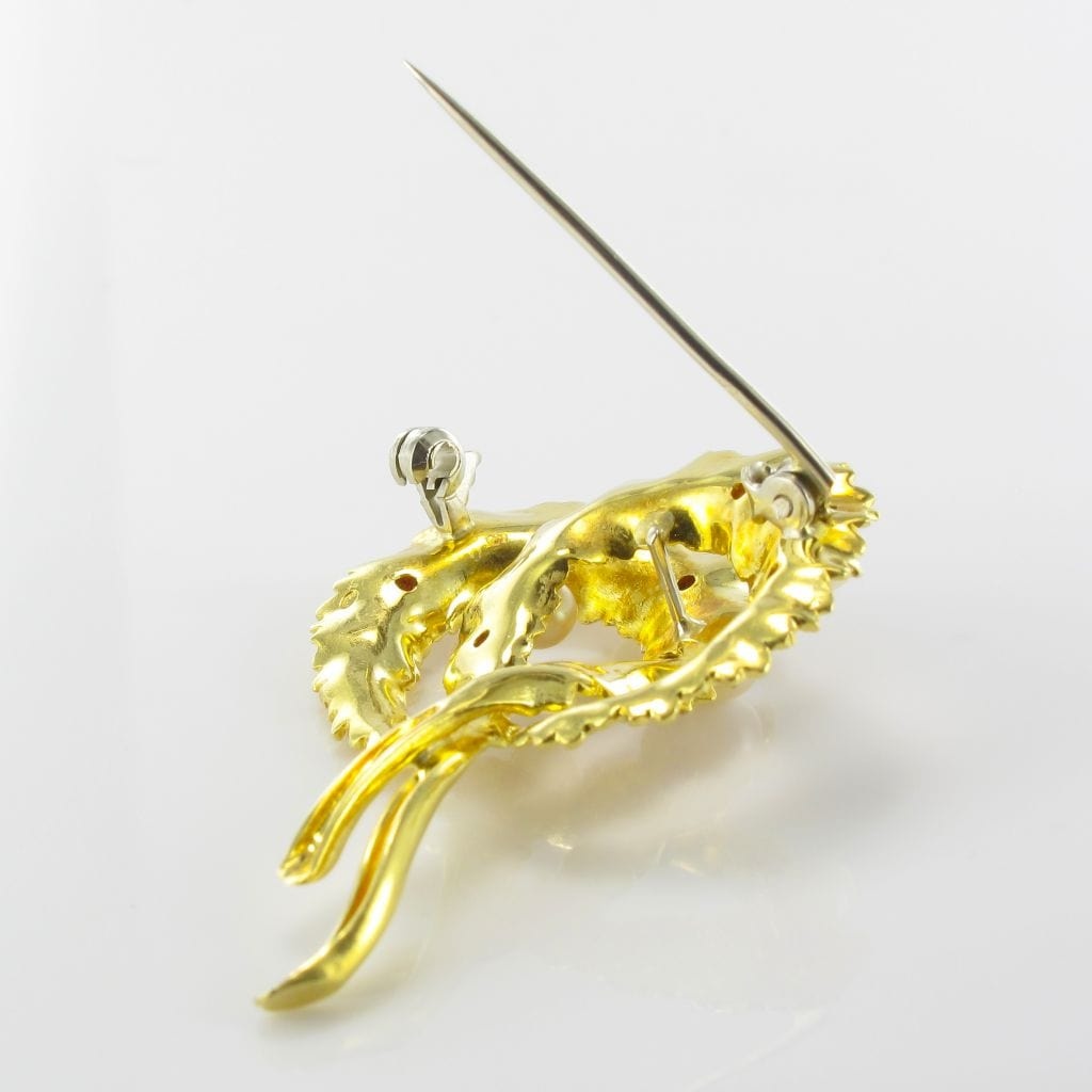 Vintage gold pearl ruby brooch - . Görsel