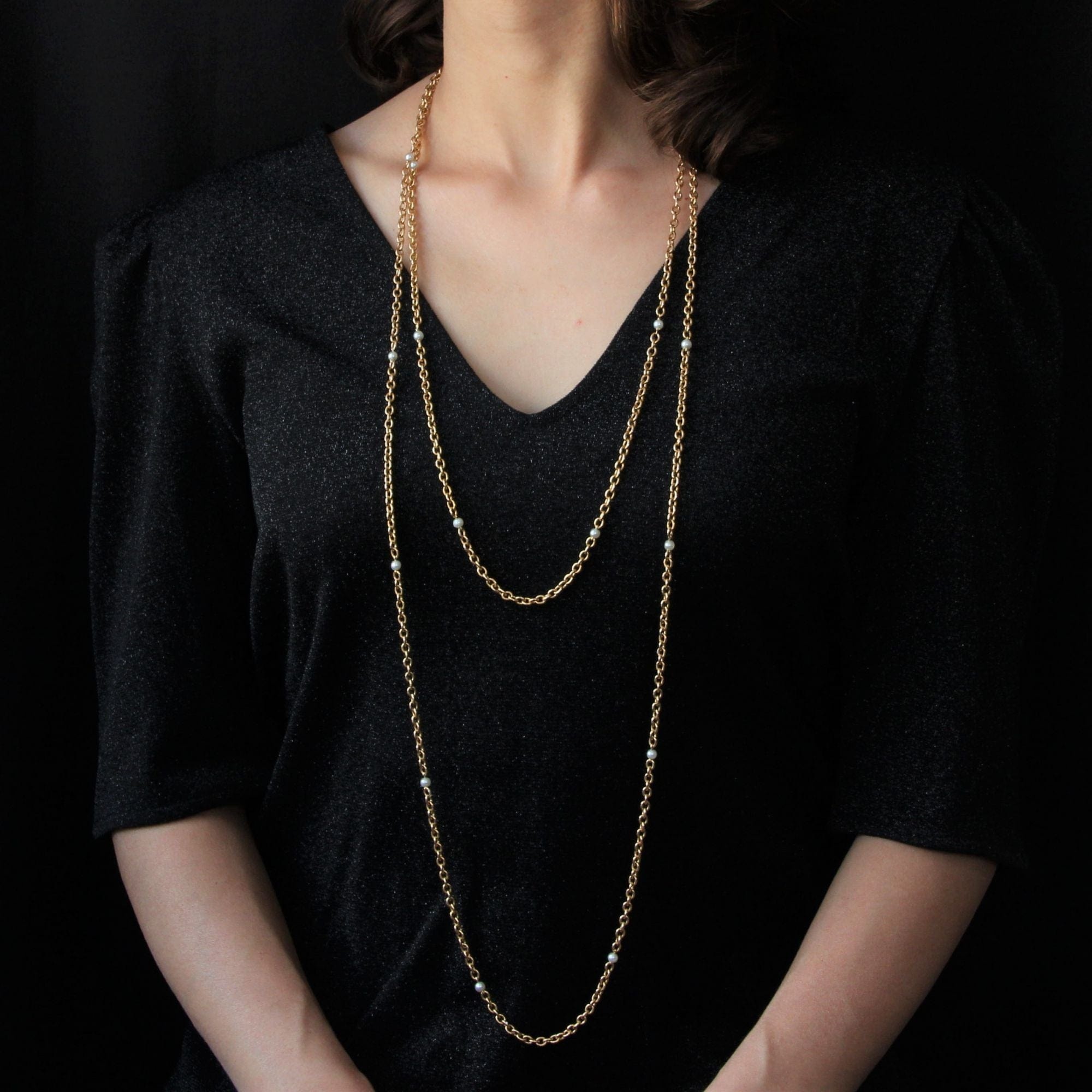 Old necklace with fine pearls and gold - . Görsel