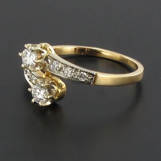 Diamond Ring Toi & Moi, yellow gold and platinum - . Görsel