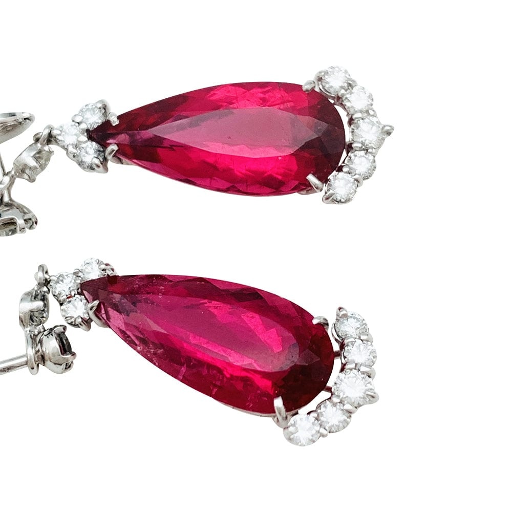 Rubellite and diamond drop earrings. - . Görsel