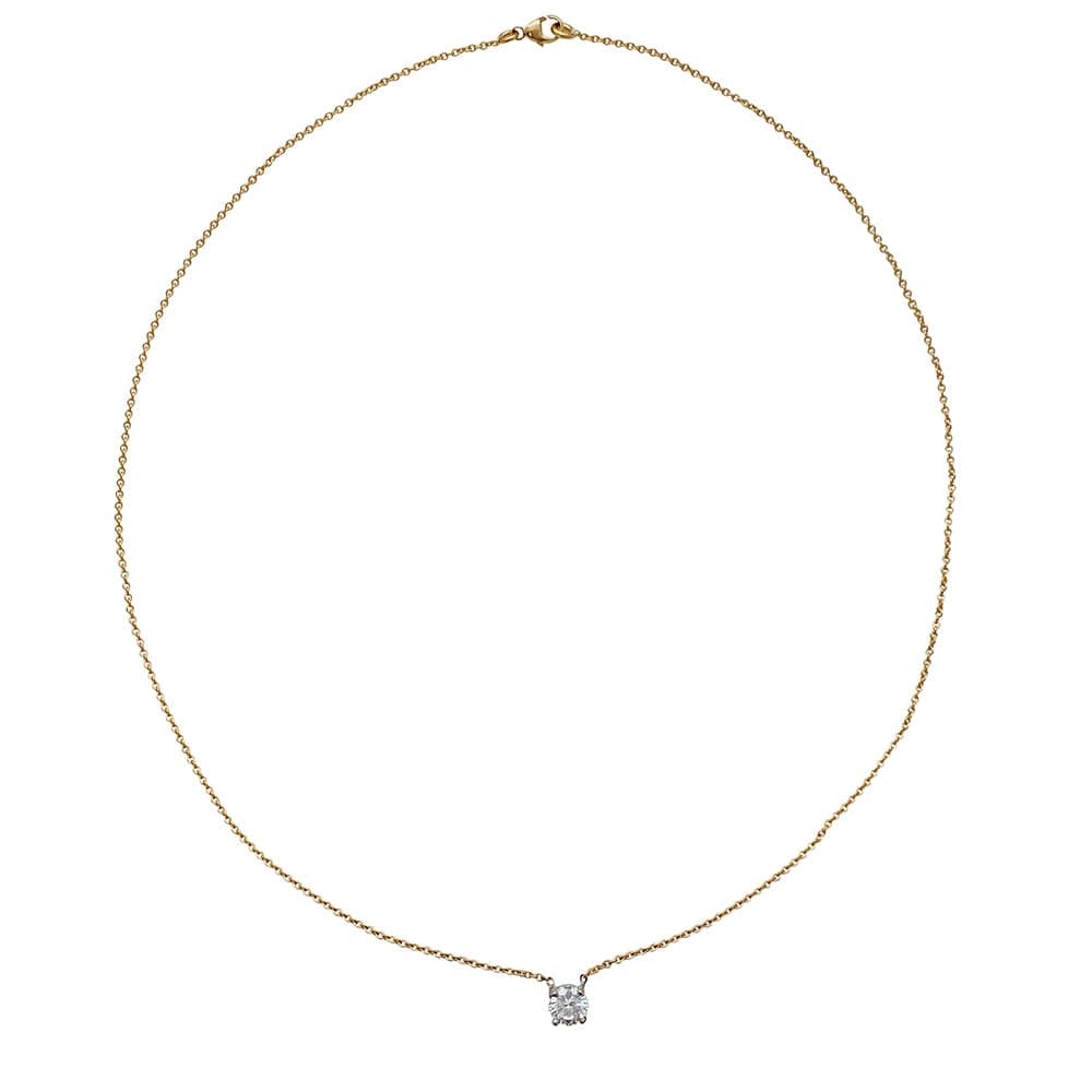 Diamond solitaire necklace 0.63 carat, 2 golds - . Görsel