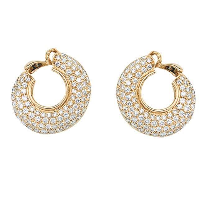 Diamond hoop earrings in yellow gold. - . Görsel