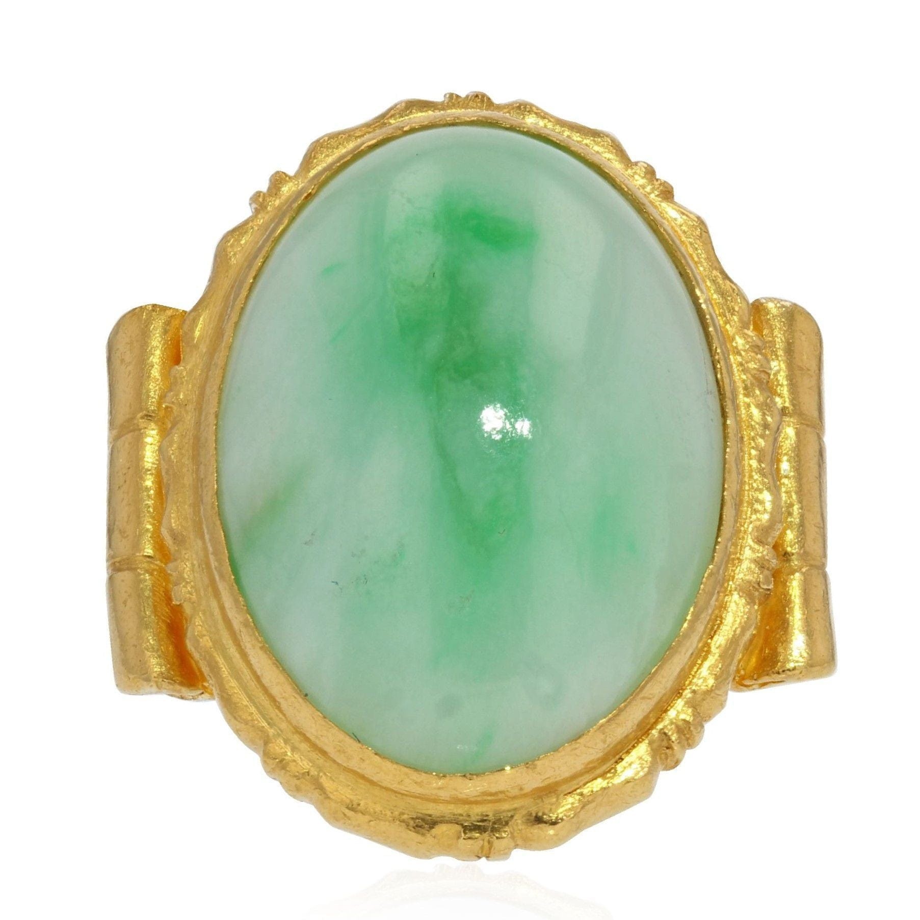 Old gold and jade ring - . Görsel