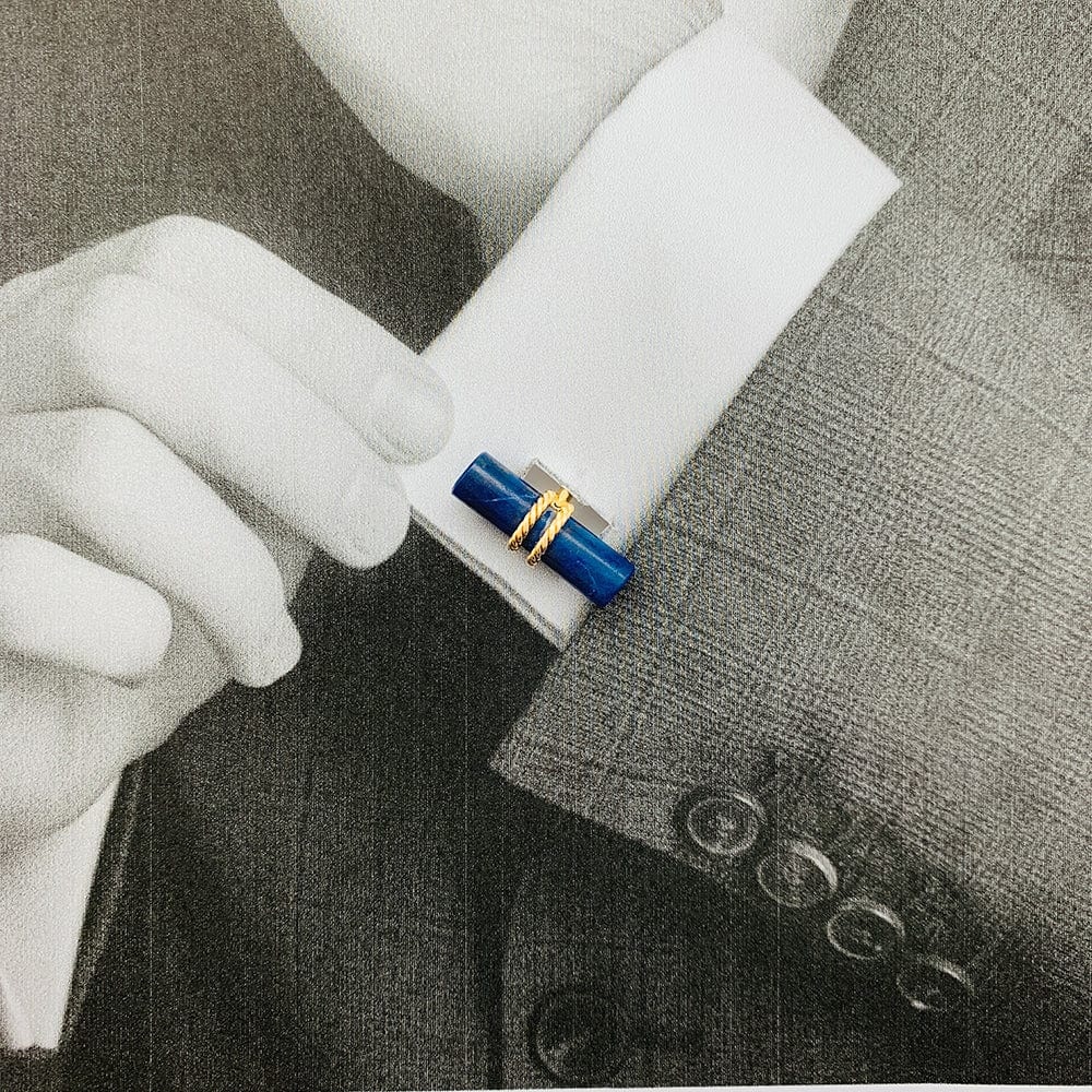 Stick cufflinks in yellow gold and lapis lazuli. - . Görsel