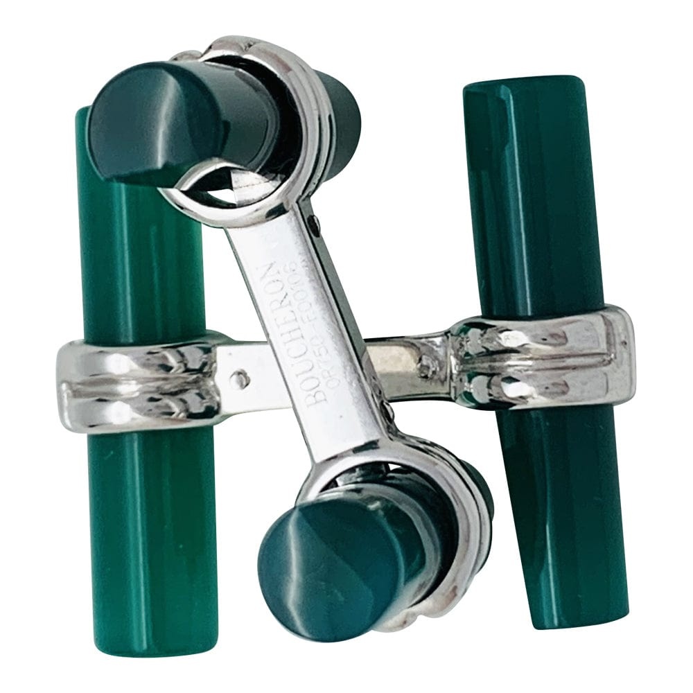 Cufflinks Boucheron in white gold, green agate and onyx. - . Görsel